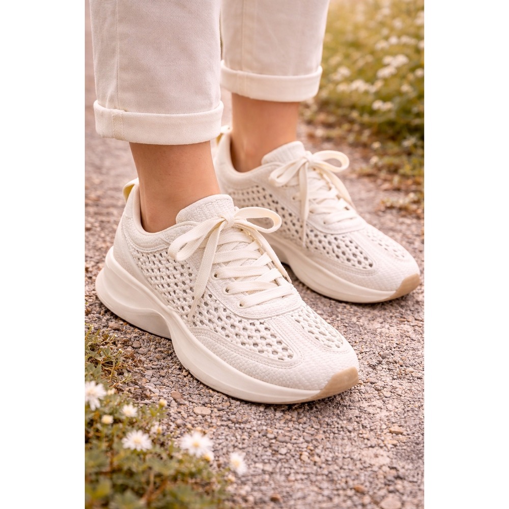 Rampage Tipsy Womens Off White Woven Chunky Platform Sneakers Size 6